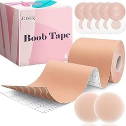 Boob Tape Kit - Instant Boob Tape with 10 Nipple Pasties for Fashion with 36 Strips Double Sided Tape for Clothes &1 Pair Reusable Nipple Cover for Women (Beige)-image-33