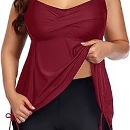 Women Plus Size Tankini Swimsuit Two Piece Flowy Swimdress Bathing Suits with Shorts-image-90