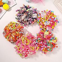 20 PCS lovely MIX Color Pearl Children Nylon Girl Hair Rope HeadWear Children's series Candy Color Beaded Hair Circle-image-79
