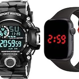 Premium Brand - A Digital Watch with Square LED Shockproof Multi-Functional Automatic 5 Color Army Strap Waterproof Digital Sports Watch for Men's Kids Watch for Boys Watch for Men Pack of 2-18