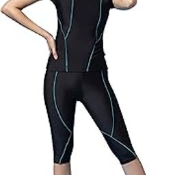 LYCOT Women's T-Shirt Half Sleeves 3/4th Tights (2 PC Set) | Plain Nylon Swimwear-image-58