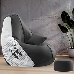 Biggie Bean Bag with Beans Filled XXXXL Bean Bag with Free Cushion and Footrest - Official : PrintZen Combo (Matching Color : Printed, Sad Panda-Black)-31
