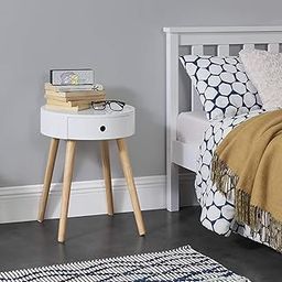 DDS Dream Decor Shoppee Wooden Round End Table Side Table with Drawer Chest of Drawers Bedside Table Retro Coffee Table or Bedside Table Coffee Table Mulripurpose Storage Table (White)-11