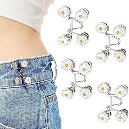 WAZDORF Adjustable Jean Button (2 Sets) – Waist Extender Tightener Clips for Jeans, Skirts, Pants – No Sewing, Instant Fit Fix for Loose Waistbands – Reusable Metal Buckle for Quick Adjustments (White Flower)-31