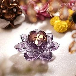 Pure Home + Living Set of 2 Purple Glass Lotus Shaped Tealight Holders-image-77