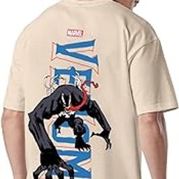 Pure Cotton Back Graphic Printed Oversized Loose Baggy Fit Official Marvel's Venom Merchandise Round Neck T-Shirt for Men & Boys (Available in Swanwhite, Black, Red & Dutchcanal Colors)-image-3