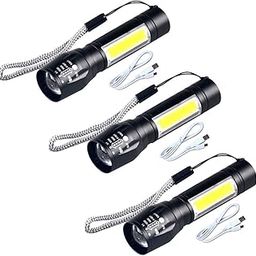 JTSN Mini USB Rechargeable Torch Light Super Torch Light with 3 Modes Adjustable (Black : Rechargeable) Bright Pocket Mini Zoom COB USB Charging Torch Led Flashlight Water Proof Torch Lights-17