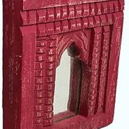 Living Furn INDIA Handmade Decorative Wall Decor Mirror Frame | Carved in Solid Hard Wood | Rustic Mirror Frame for Bedroom | Wall Mirror| Wall Decor, 20 x 13 cm (RED)-image-32