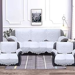Kuber Industries Circle Design Cotton Sofa Cover 3 Seater and 2 Seater|6 Piece Arms Cover Use Both Side|5 Seater Sofa Cover|Set of 16 (White)-KUBMART11945-image-11