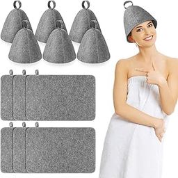 Jiuguva 12 Pieces Sauna Accessories 6 Pieces Felt Sauna Hat 6 Pieces Banya Heat Insulation Sauna Mat Absorbent Head Protection Vaporarium Hat for Hair Men Women Bath Shower Gift, Gray-image-54