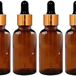 Bihari Brothers Set of 4-30 ml Glass Round Amber Bottles (Neck size:18mm) with Golden Ring Dropper Silicon Teat refillable Leak Proof for Essential Oils serum Bottle and face Oils-5