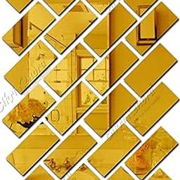 Chote Mote Seller - Rectangle Mirror Stickers for Wall, Mirror Sticker, Acrylic Mirror, Wall Mirror Stickers, Acrylic Stickers, Wall Stickers for Hall Room, Bedroom, Home Office (Golden pack of 15)-30