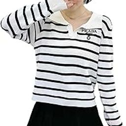 Women's Knitted Ribbed Short Sleeve Striped Polo Neck Collar Crop Top T-Shirt DN321-picture-0