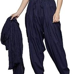 Stylong Women's Cotton Casual Style Traditional Semi Patiala Salwar With Dupatta Set (Free Size) (Navy-Blue)-picture-0