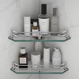 Plantex Glass Corner Shelf for Bathroom Wall/Kitchen Corner Glass Shelf/Wall Storage Shelf Transparent Glass (9x9 Inches - Pack of 2)-image-60