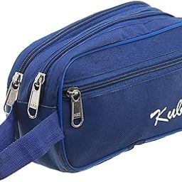 Kuber Industries Canvas Toiletry Organizer|Waterproof & Portable Travel Shaving Dopp Kit with 2 Main ComparMants and Front Zipper (Navy Blue)-image-1