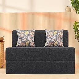 uberlyfe 2 Seater Sofa Cum Bed | Jute Fabric Washable Cover | 2 Cushions Fall Leaves Pattern | Dark Grey | 4' X 6' Feet-image-17