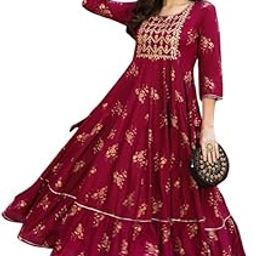 Women's Maroon Floral Anarkali Dress, Traditional Embroidered Maxi Gown, 3/4 Sleeves-picture-48
