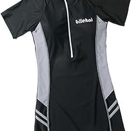Women Swimsuit Zip Front Snorkeling Suit Short Sleeve Swimming Suit Bodysuit S Black Gray-image-30