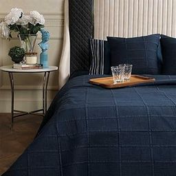 Ingot Navy Blue Double Bed Cover-image-19