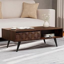 OrderWood Sheesham Wood Rectangle Center Coffee Table for Living Room | Solid Wood Sofa Centre Table with 2 Drawers & Open Shelf Storage for Home & Office | Tepoy Tea Table for Hall | Walnut Finish-image-52