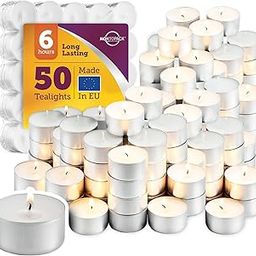 MontoPack Unscented White Tealight Candles Bulk [50] | 6 Hours of Smokeless, Dripless, Long Lasting Burning Paraffin Tea Lights | Small Votive Mini Candles for Home, Shabbat, Weddings & Emergencies-image-99