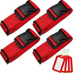 TRANVERS Ultra Long Heavy Duty Luggage Straps for Suitcases/Uprights/Duffels/Bags, 79" Adjustable Travel Packing Belts for Cargo Safety, Sturdy Baggage Strap Belts Multi-Pack, Red (4 straps with 4-picture-48