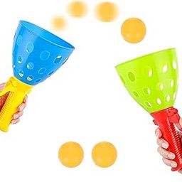 VGRASSP Pop and Catch Twin Ball Game Toy for Kids and Adults - Indoor, Outdoor Click and Catch Ping Pong Basket Ball Toy Set with 2 Launcher Baskets and 3 Balls - Color As Per Stock-1
