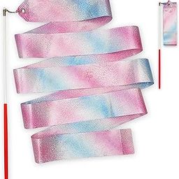 TIPTOP DECORATION Premium Iridescent Glitter Gymnastic Dancing Ribbon Streamer Stick (3.7 Meters) (Standard) (Blush Pink, Pack of 1 Piece)-image-71