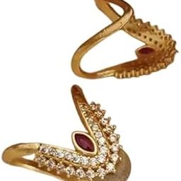 Rose Gold Crystal Studded V-Shaped Ring with Ruby Accent, Fashion Jewellery-image-82