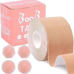 Boob Tape for Breast Lift, Breast Adhesive Tape, Body Tape with Nipple Cover, Beige, 1 Roll 16.4 ft x 2-image-40