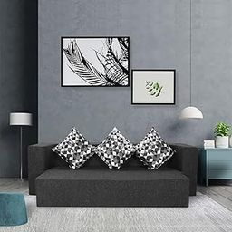 Seventh Heaven 3 Seater 72x44x10, Low Floor Sofa Cum Bed Jute Fabric Fabric with 3 Cushions 3 Seater Double Foam Fold Out Sofa Cum Bed (Finish Color - Grey Delivery Condition - Pre-Assembled)-image-55
