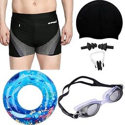 Swimming Kit for Boys | Swim Trunks, Goggles, Swim Cap, Nose Clip, Ear Plugs, Swim Ring | Accessories for Swimming, Water Sports(14 Years-15 Years,Green)-image-114