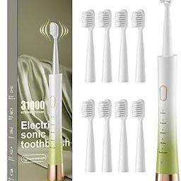 Upgrade Sonic Electric Toothbrush for Adults, 8 Replacement Brush Heads, Rechargeable Electric Toothbrush with 2-Minutes Timer IPX7 Water-Proof, for Indoor & Outdoor, White & Green Gradient-image-33