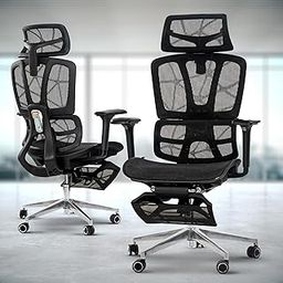 DROGO Premium Ergonomic Office Chair Perfect for Work from Home & Office. Features 4D Armrest, Adjustable Seat, Footrest, Recline, 2D Headrest & Lumbar Support with Durable Korean Mesh (Black)-image-41