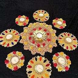 Agaas Enterprises Beautiful Rangoli with Tealight Candle Holder || Floor Rangoli Diwali Feastival Decor Diya Indoor Outdoor Decoration Set of 7-image-72