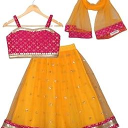 Orange Lehenga with sequence work and poly jaquard choli in Magenta-picture-45