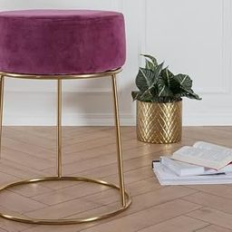Velvet Vanity Stool with Gold Metal Legs, Purple, for Bedrooms, Living Rooms and More (Pink)-image-41