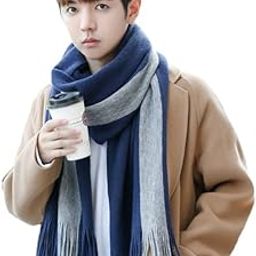 Fashions Two Color Pattern (Blue & Grey) Extra Soft MicroFibre Cashmere Mufflers Cum Scarves Cum Stoles Woolen Men and Women Casual Scarf Soft and Warm Muffler-19