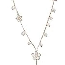 Jewellery Pearl and Florals Base Metal Pendent Long Chain Pendant Stylish Necklace for Women (White, Golden) (9677np)-image-68