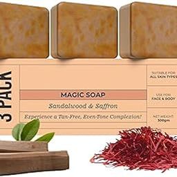 Ghar Magic Soap Tan Removal Original (300gm Pack Of 3) | Chandan & Kesar Bath Soap | Handmade Soaps For Glowing | De-tan Remover Skin Brightening For Men & Women-14