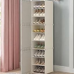 Mevigo 4-Tier Stackable Plastic Shoes Rack with Door- Closet Organizers & Storage Organizer for Cupboard Rack for Clothes/Shoes/Books/Toys/Office, Multipurpose Rack - (Pearl White, 3-Door)-17