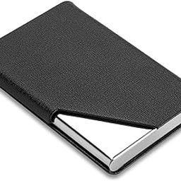 PU Leather Pocket Size Stainless Steel Multi Business Visiting Card Holder Wallet Debit Credit Card Case for Men & Women (Black-9.5 x 6.5 x 1.3 cm)-image-10