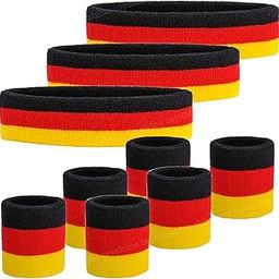 Toyshine 9 Pieces Sweatbands Set, Includes Sports Headband and Wrist Sweatbands Striped Sweat Band for Athletic Men and Women - Red Black-image-50
