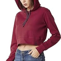 Women's Maroon Hooded Crop Sweatshirt-image-2