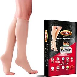 ONTEX Cotton Compression Stockings for Varicose Veins Class 2 | Compression Socks for Women & Men | Varicose Vein Stockings | vericose socks for women | Knee Length - MEDIUM-29