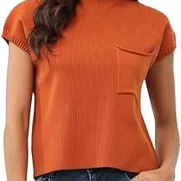 ftk Women’s Cotton Sweater Vest with Batwing Sleeves & Pocket | Half-High Collar Pullover Sweater-picture-25