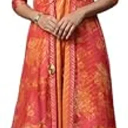 ahalyaa Orange Striped Ethnic Maxi Dress-picture-1