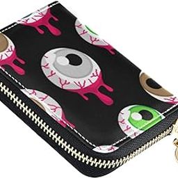 Halloween Bloody Alien Eyeballs RFID Credit Card Wallet, Microfiber Leather Zipper Card Case Holder for Women-image-15