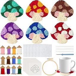 PATPAT® DIY Punch Needle Art Coaster Material Kit Beginners DIY Colorful Mushroom Coaster Punch Needle Kit with Yarns, Needle, Embroidery Loop, Tools, Step by Step Tutorial DIY Coaster Gift-image-42